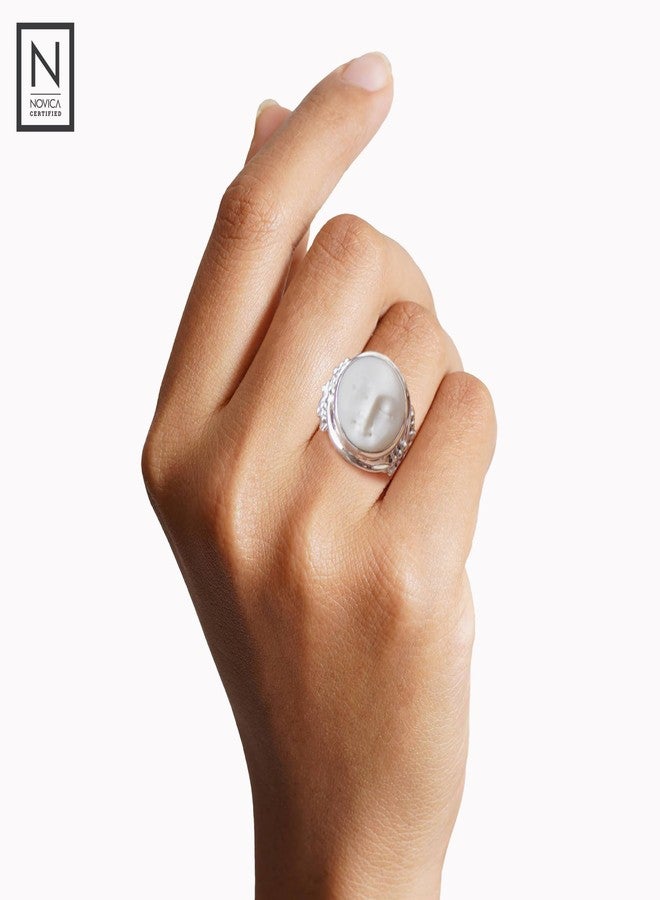 نوفيكا خاتم نوفيكا المصنوع يدويًا من العظم، مصنوع من الفضة الإسترليني عيار 925، بتصميم كوكتيل إندونيسي "وجه القمر". - Image 5