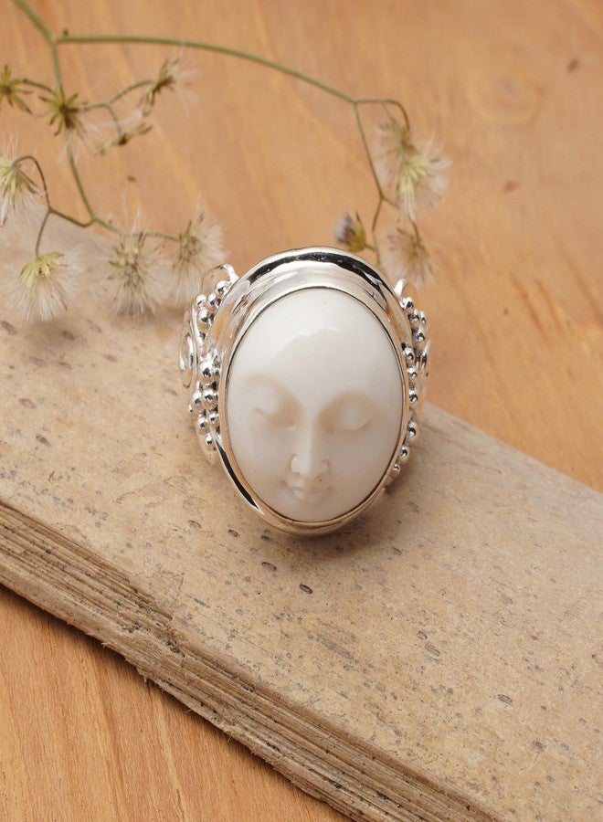 نوفيكا خاتم نوفيكا المصنوع يدويًا من العظم، مصنوع من الفضة الإسترليني عيار 925، بتصميم كوكتيل إندونيسي "وجه القمر". - Image 2