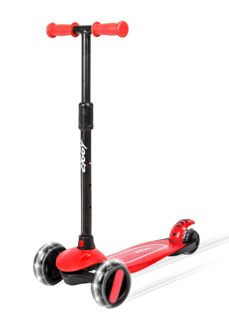 ZIGGY 3-Wheel Tilt Scooter for Kids Ages 210 | Red Kick Scooter with LED Light-Up Wheels, 4-Height Adjustable Handlebar, Lean-to-Steer, ABEC-7 Bearings (ZG-7036) - Image 1