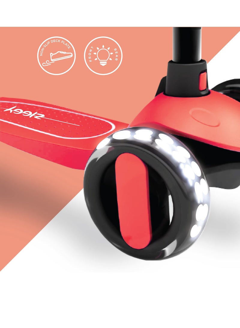 ZIGGY 3-Wheel Tilt Scooter for Kids Ages 210 | Red Kick Scooter with LED Light-Up Wheels, 4-Height Adjustable Handlebar, Lean-to-Steer, ABEC-7 Bearings (ZG-7036) - Image 5