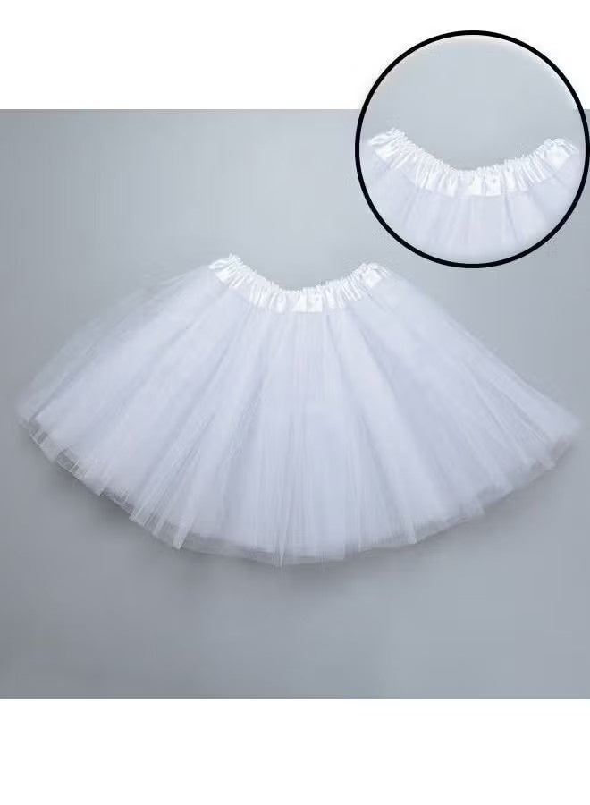 Girls Tutu Skirt 50s Vintage Ballet Tulle Skirt Princess Dance Costume for Kids Party (White) - Image 1