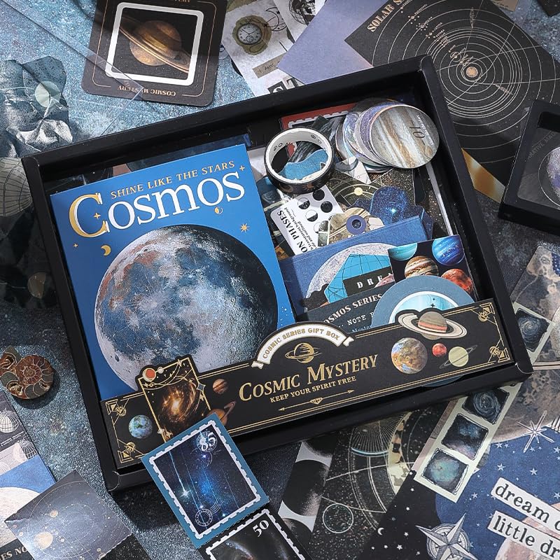 WEMOL WEMOL Vintage Journal Scrapbook DIY Kit Journaling Retro Notebook Gift Set Journal Planners DIY Decoration Paper Stickers Craft Kits Black Space 