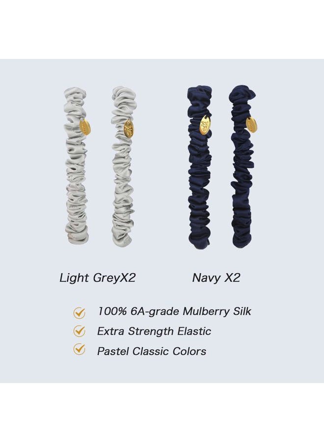 Miwen Silk Scrunchies for Women,Small Navy and Light Grey,Pure Mulberry Silk Hair Ties, 22 Momme, Soft and Shiny, Less Pulling, Breakage for Ponytail and Hair Sleep (Pack of 4) - Image 2