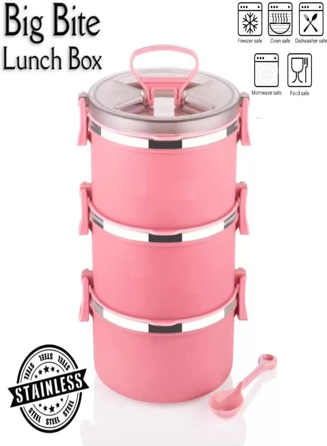 Drumil Big BITE Lunch Box 3 Compartment with Airtight Lid Tiffin with Handle & Push Lock. - Image 3