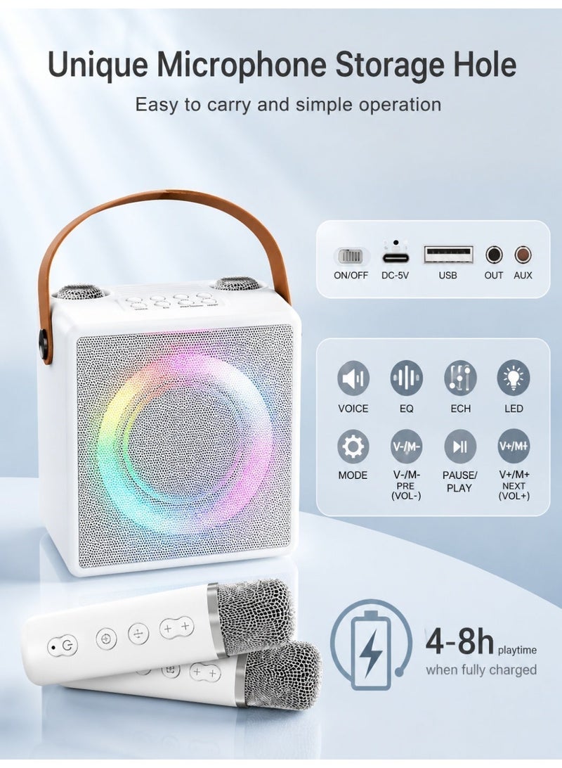SQNCHN Portable Karaoke Machine with 2 Wireless Microphones, Bluetooth Karaoke Speaker with Dynamic RGB Lights, Rechargeable Party Music System for Family & Kids - Image 4