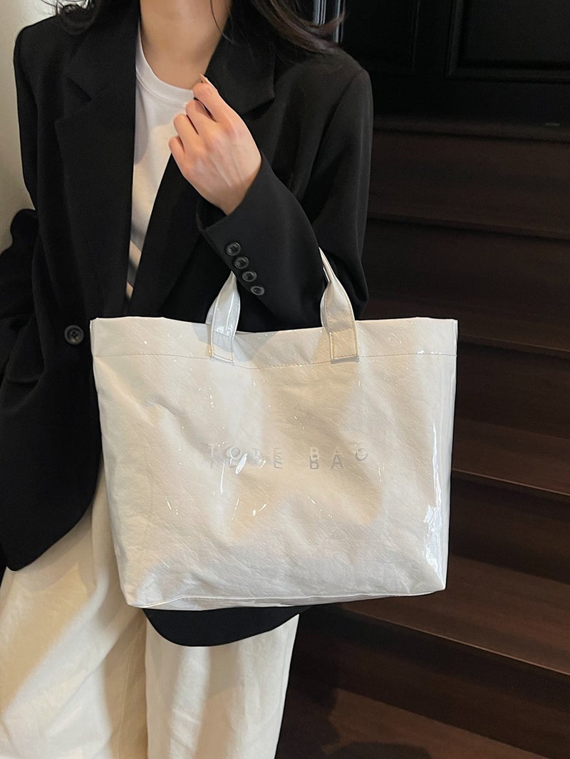 Tote Bag Retro Dupont Letter Casual Versatile Handbag Normcore Transparent Simple Work Clothing Large Capacity Bag For Women - Image 4