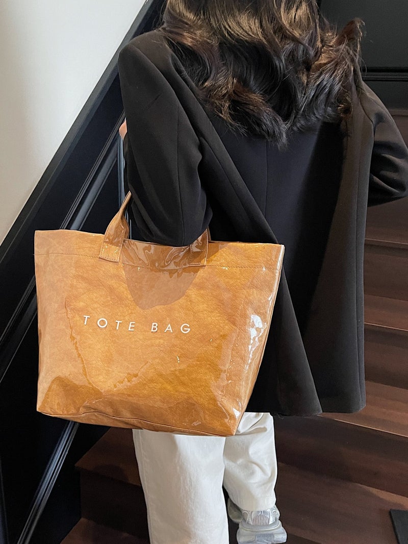Tote Bag Retro Dupont Letter Casual Versatile Handbag Normcore Transparent Simple Work Clothing Large Capacity Bag For Women - Image 3
