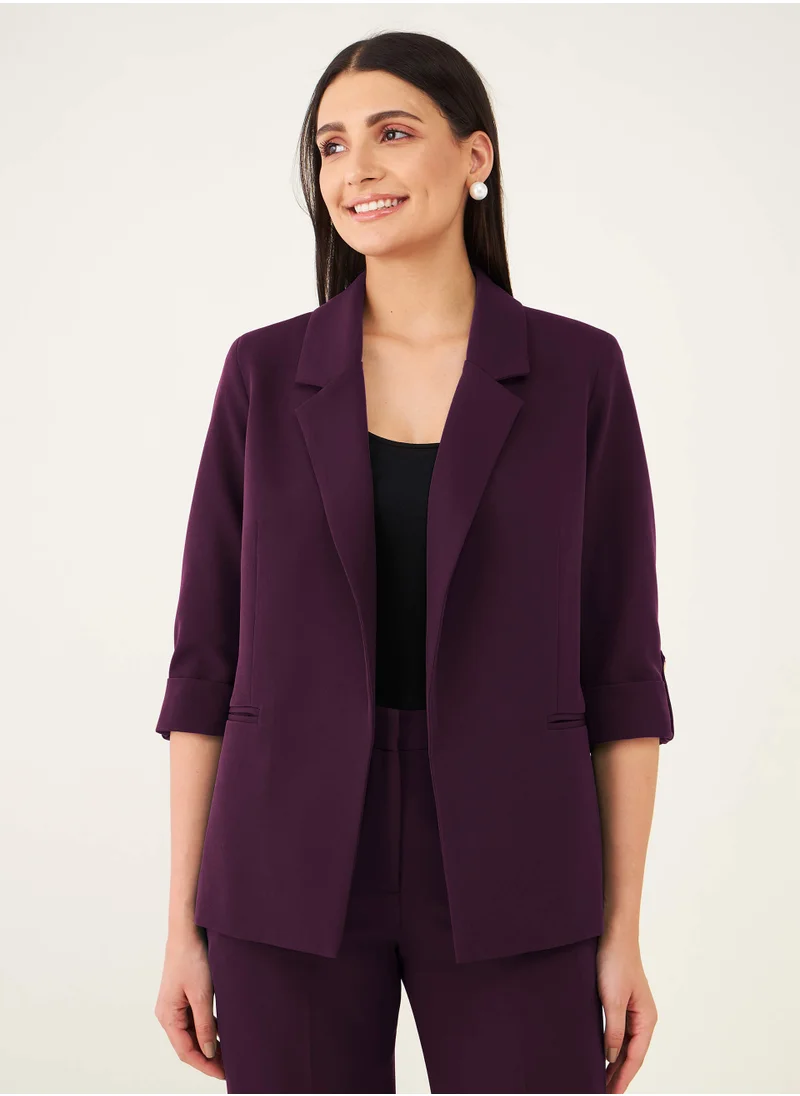 سولت اتاير Women's Purple Polyester Blazer - Tailored Double-Breasted Blazer for Office & Formal Wear size
