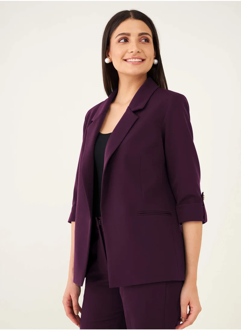 سولت اتاير Women's Purple Polyester Blazer - Tailored Double-Breasted Blazer for Office & Formal Wear size