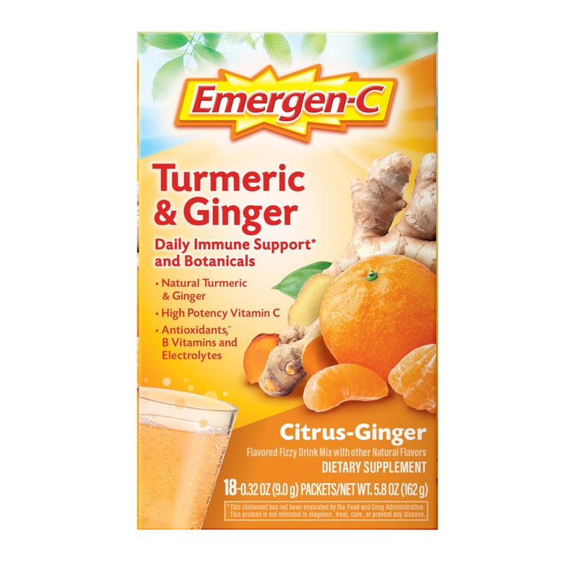 Emergen-C Citrus-Ginger Fizzy Drink Mix, Turmeric and Ginger, Immune Support, Natural Flavors with High Potency Vitamin C, 18 Count - Image 1