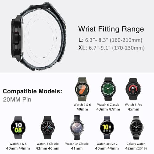 Nereides Band Compatible with Samsung Galaxy Watch 7 6 5 4 40mm 44mm/ Watch 6 4 Classic/Watch 5 Pro/Watch 3 Classic 41mm/Active 2, 20mm Nylon Replacement Sports Strap for Men Women(Camouflage,L) - Image 4