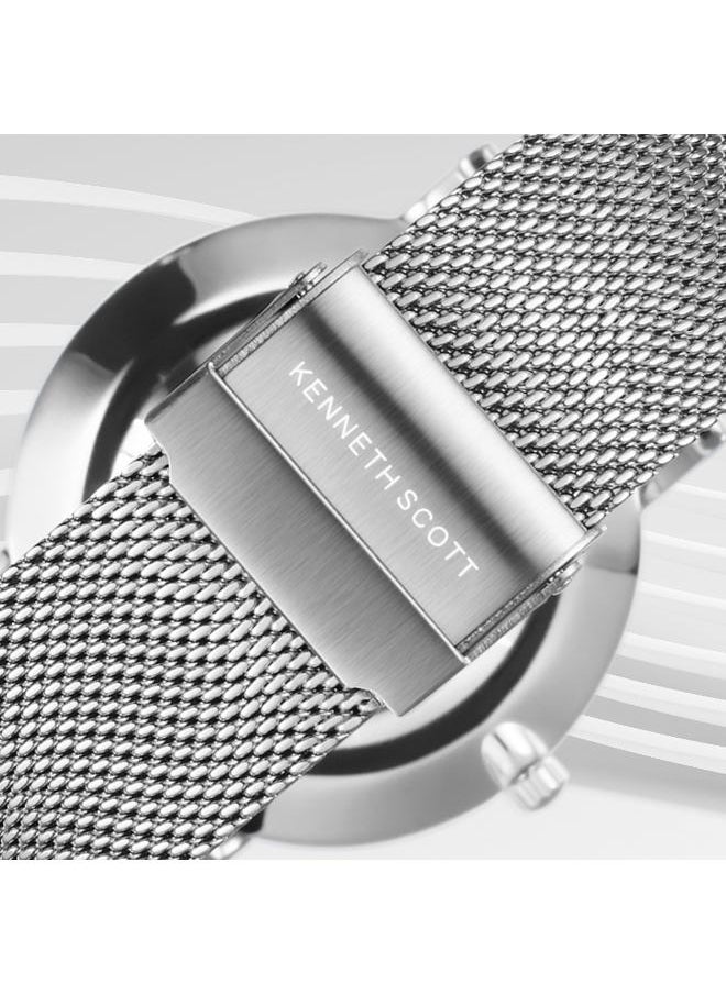 KENNETH SCOTT - Kenneth Scott K22013-SMSN Men's Analog Display Watch & Stainless Steel Strap Silver - Image 1