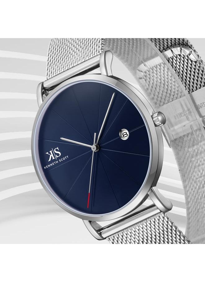 KENNETH SCOTT - Kenneth Scott K22013-SMSN Men's Analog Display Watch & Stainless Steel Strap Silver - Image 1