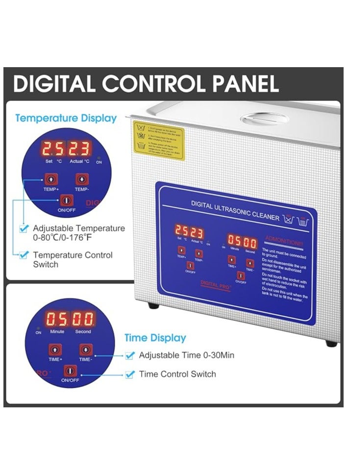 6.5L Professional Ultrasonic Cleaner Machine, 40kHz Digital Jewellery Ultrasonic Cleaner 304 Stainless Steel with Timer and Heater - Image 3