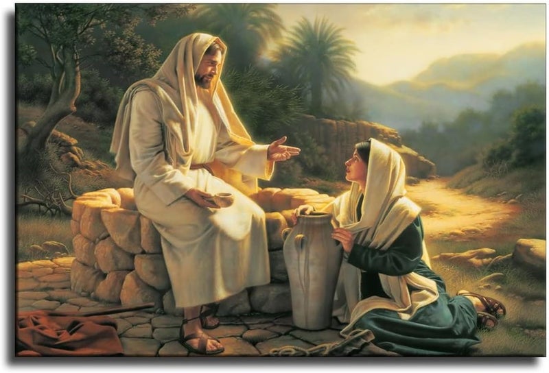 FireDeer Catholic Jesus Poster Print On Canvas Painting Christian God Pictures for Living Room No Frame (Jesus and the Samaritan Woman,16x24inch) - Image 1