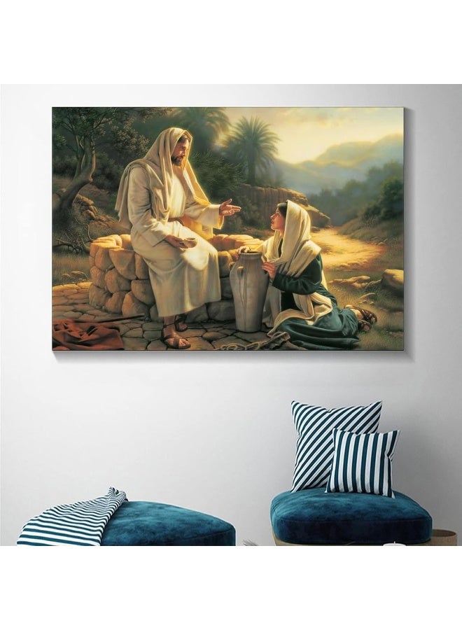 FireDeer Catholic Jesus Poster Print On Canvas Painting Christian God Pictures for Living Room No Frame (Jesus and the Samaritan Woman,16x24inch) - Image 2