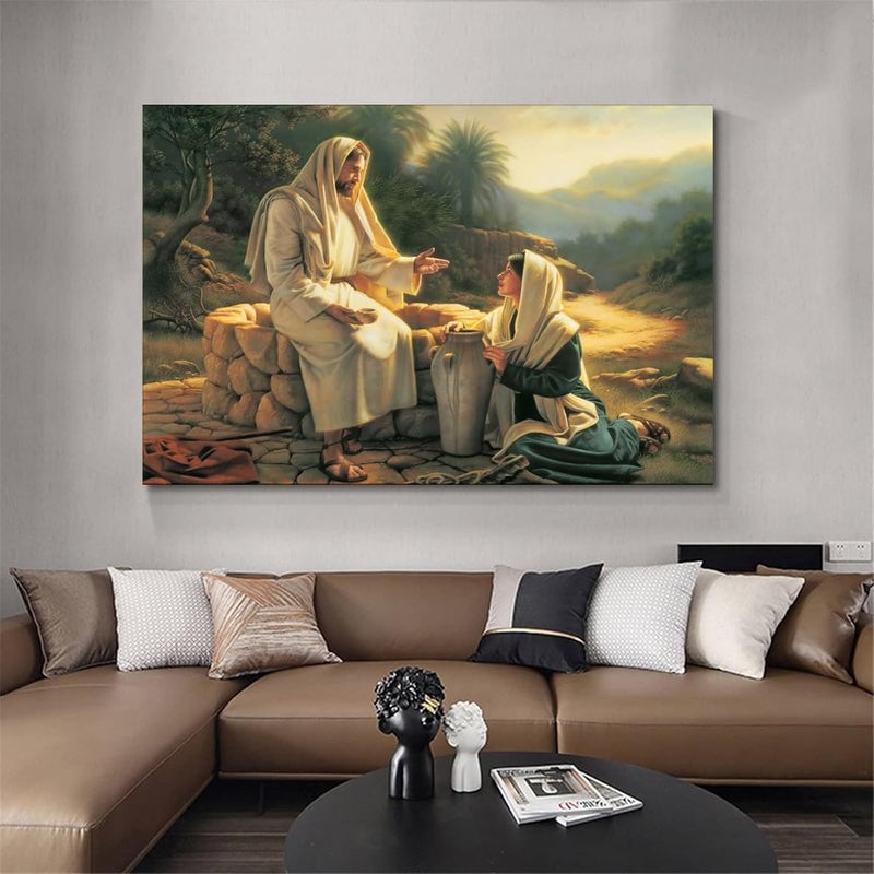 FireDeer Catholic Jesus Poster Print On Canvas Painting Christian God Pictures for Living Room No Frame (Jesus and the Samaritan Woman,16x24inch) - Image 4