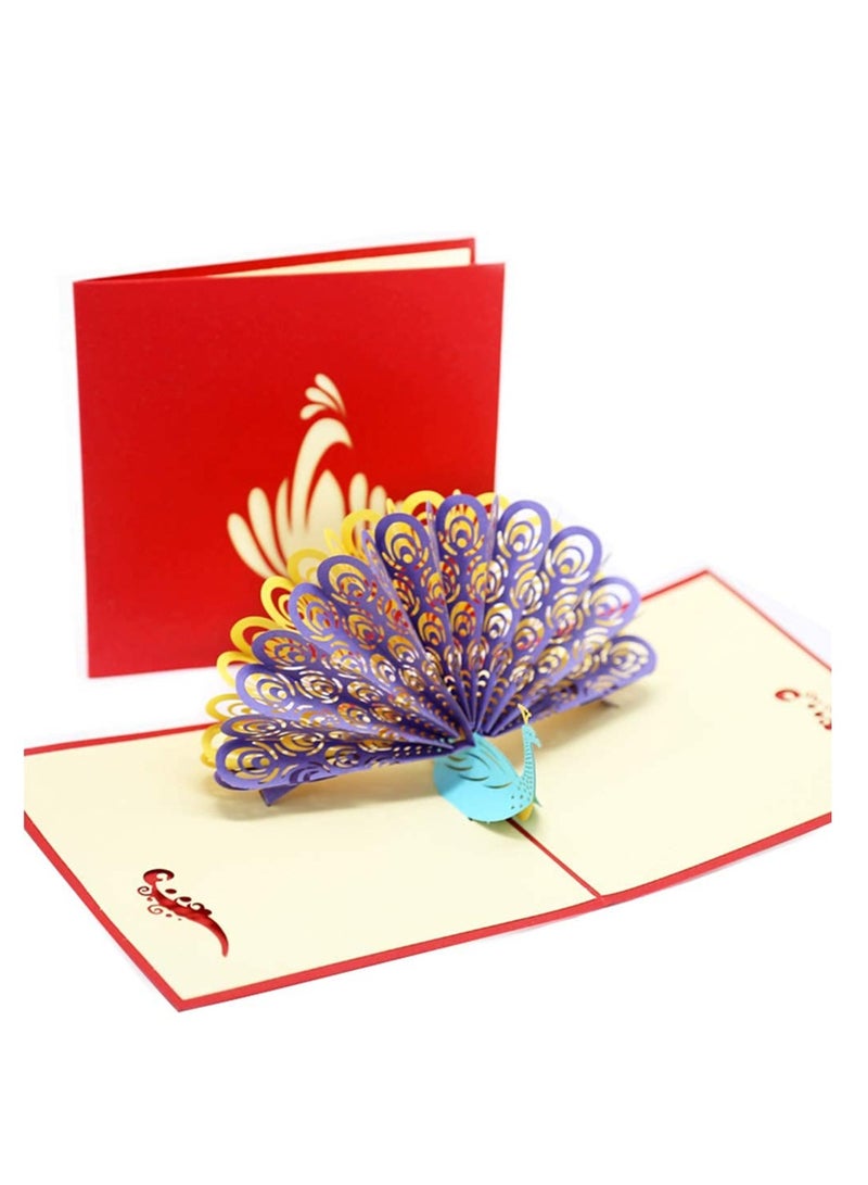 SYOSI Peacock Greeting Card, Animal Pop-up Card, 3D Creative 3D Greeting Card Holiday Card, Gift Card, Gift Handmade Card, Happy Wedding Anniversary Card for Husband Wife Boyfriend Girlfriend - Image 2