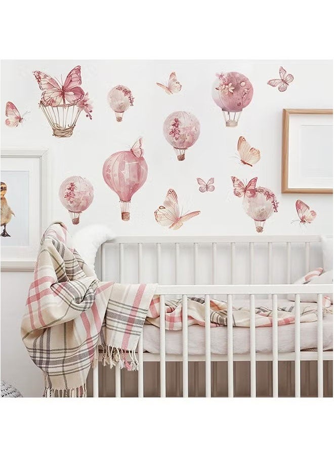 Ailily Cartoon Pink Hot Air Balloon Butterfly Wall Stickers, Butterfly & Hot Air Balloon Wall Stickers, DIY Movable Large Art Decoration, Peel & Paste, Fit for Kids, Baby Boys, Girls, Playroom Bedroom Deco - Image 4