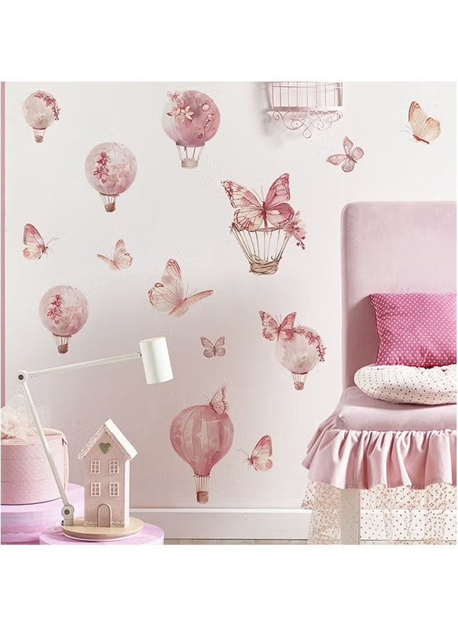 Ailily Cartoon Pink Hot Air Balloon Butterfly Wall Stickers, Butterfly & Hot Air Balloon Wall Stickers, DIY Movable Large Art Decoration, Peel & Paste, Fit for Kids, Baby Boys, Girls, Playroom Bedroom Deco - Image 3