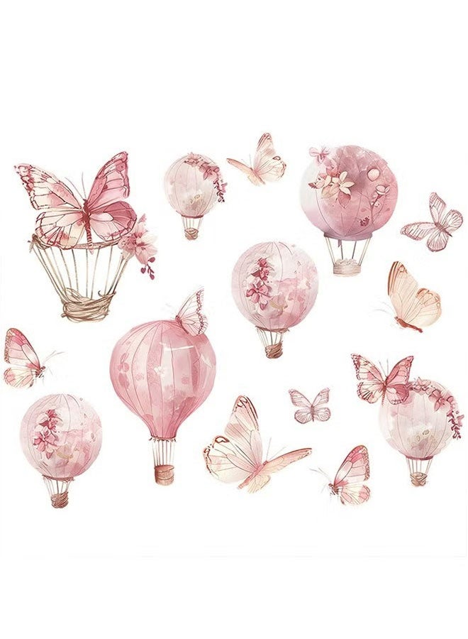 Ailily Cartoon Pink Hot Air Balloon Butterfly Wall Stickers, Butterfly & Hot Air Balloon Wall Stickers, DIY Movable Large Art Decoration, Peel & Paste, Fit for Kids, Baby Boys, Girls, Playroom Bedroom Deco - Image 5
