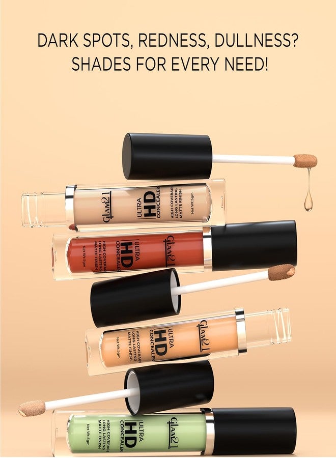 جلام 21 خافي عيوب سائل Glam21 Ultra HD للحصول على لمسة نهائية عالية الوضوح | غير لزج، يدوم طويلاً، بلمسة نهائية مطفية | أداة تطبيق سهلة الانزلاق | يخفي المسام، حب الشباب، الندبات، والعيوب | 5 غرام، لون برتقالي - Image 4