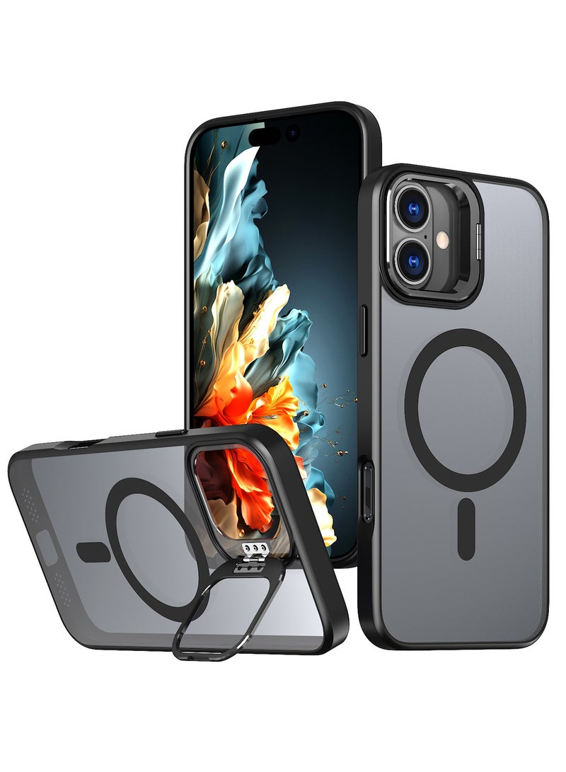 CoomBe Case for Apple iPhone 16,Magsafe Slim Cover with 4 Corners, Built-in Protective Cushion Anti-yellow Anti-collison Transparent Magnetic Cover with Stand Black - Image 1