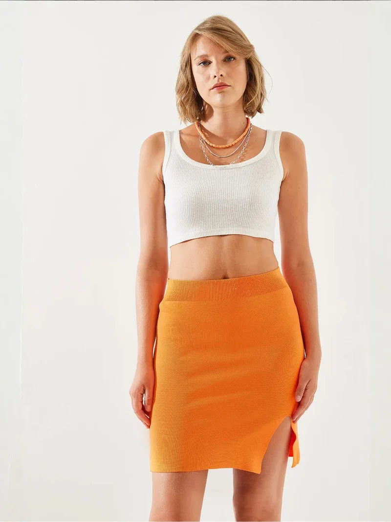 Bianco Lucci LUCCI High Waist Mini Skirt with Slit