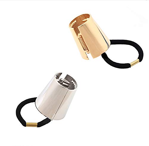 SYBL Gothic Punk Metal Ponytail Holder - 2PCS Hair Ties, Cuffs with Buckles, Hair Ropes and Rings for Thin Hair (Gold + Silver) - Image 3