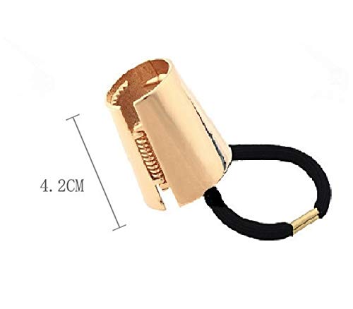 SYBL Gothic Punk Metal Ponytail Holder - 2PCS Hair Ties, Cuffs with Buckles, Hair Ropes and Rings for Thin Hair (Gold + Silver) - Image 2