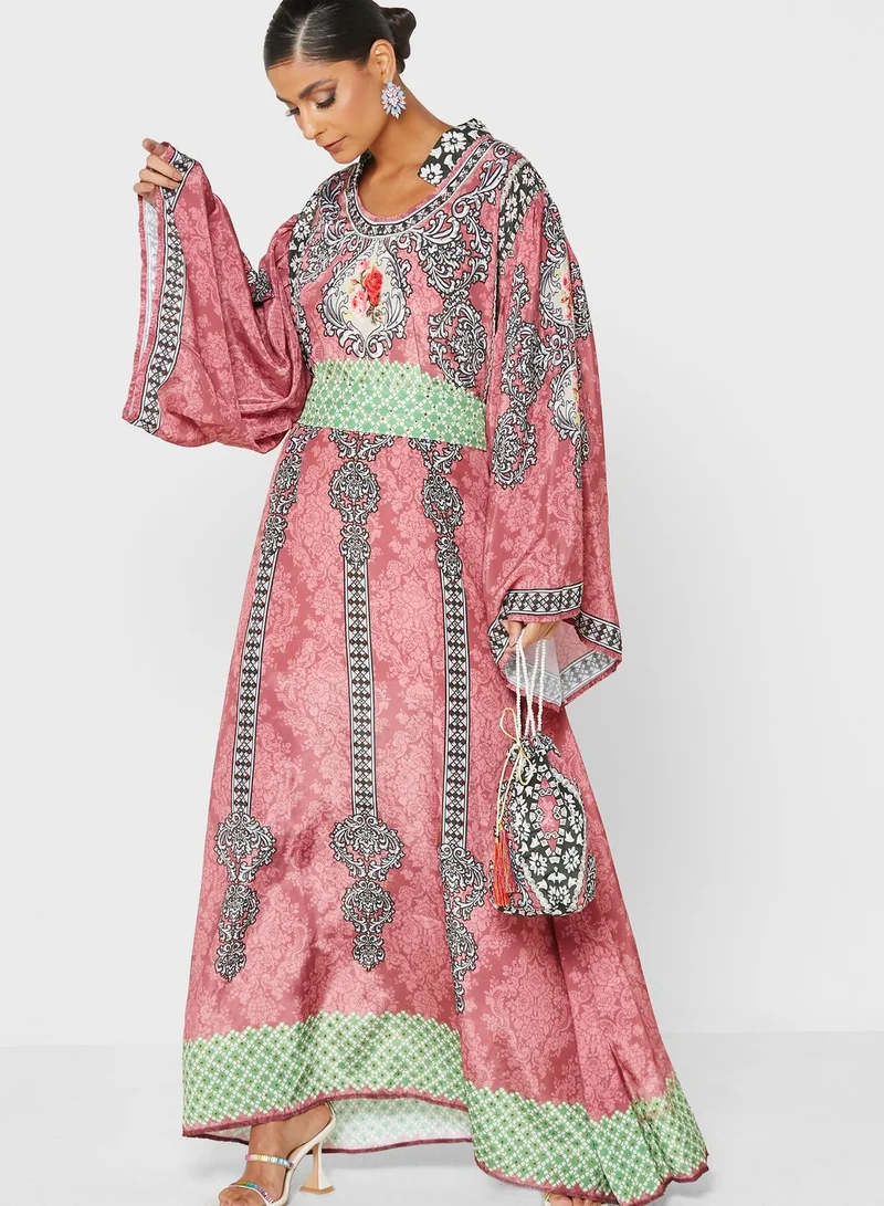 ARABIAN CLOSET Flute Sleeve Jalabiya With Pouch