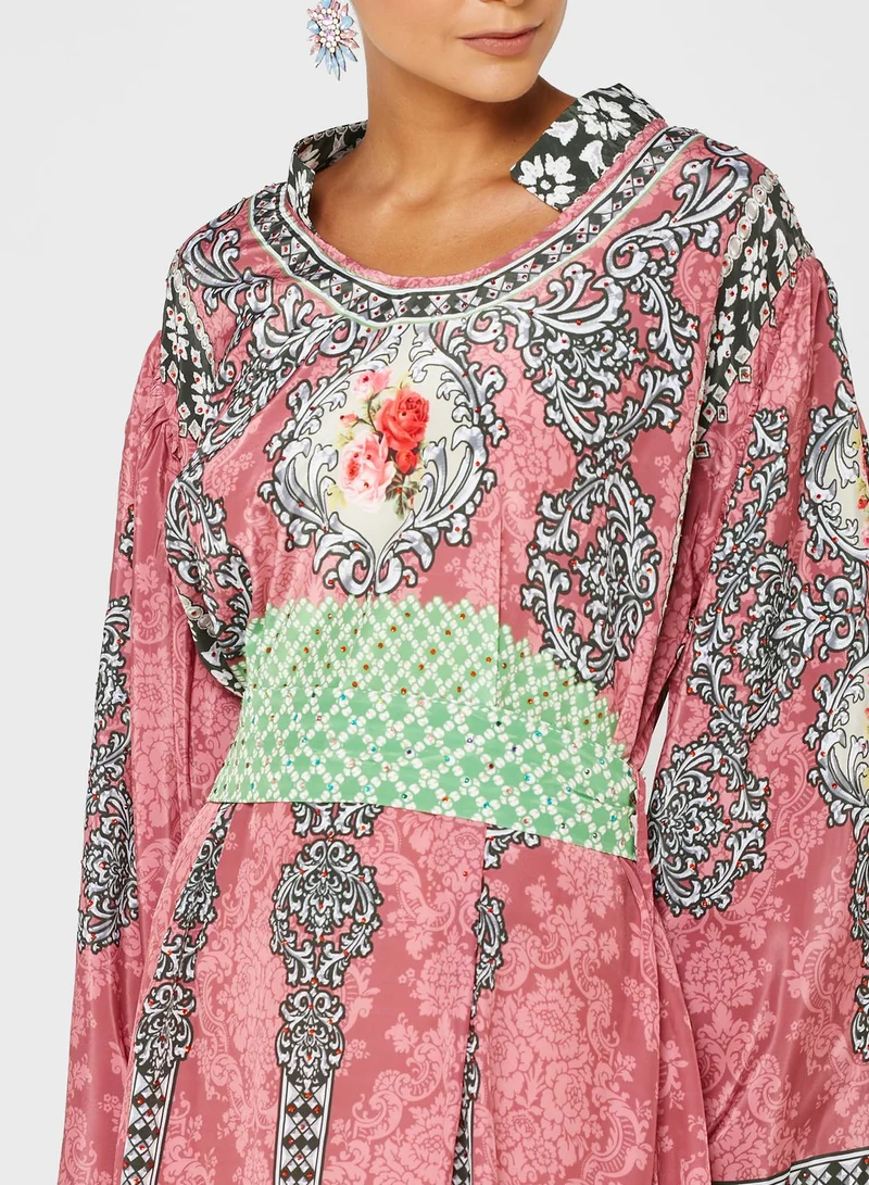 ARABIAN CLOSET Flute Sleeve Jalabiya With Pouch