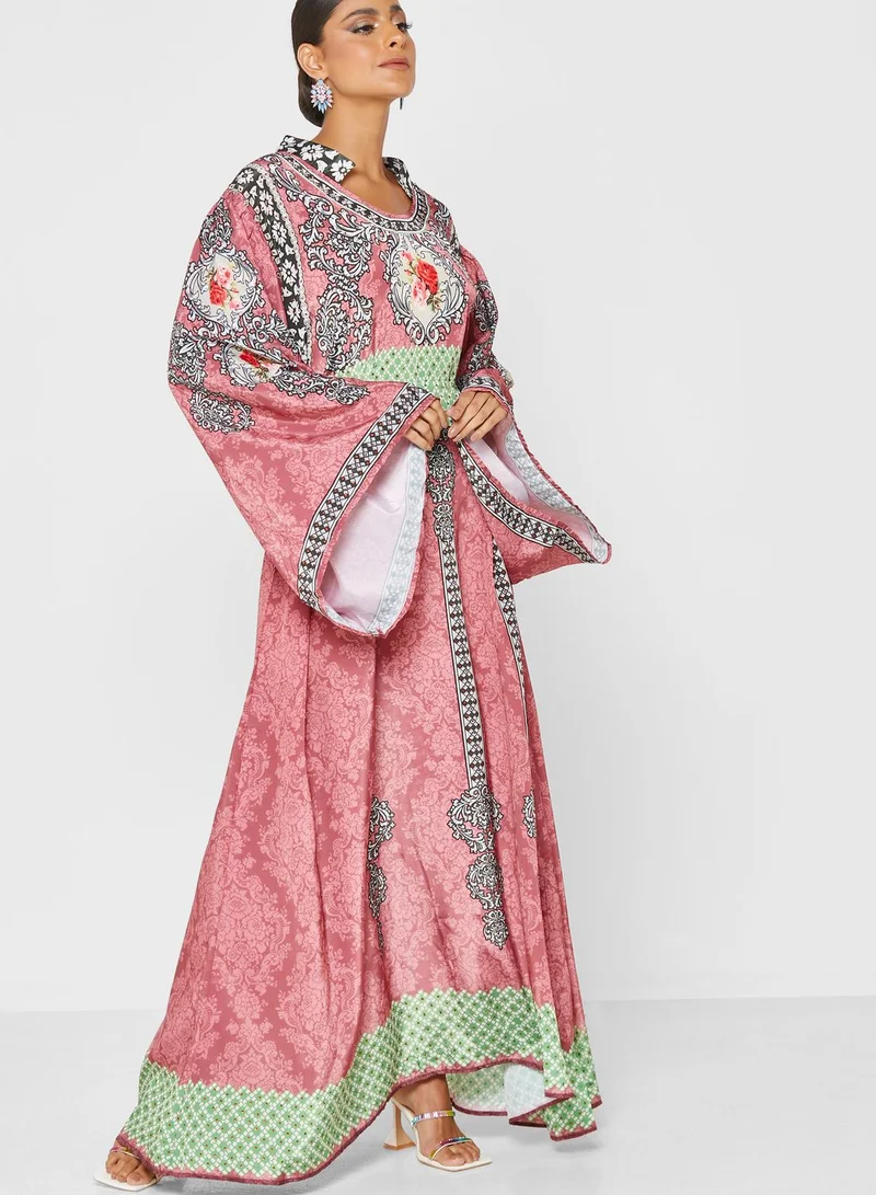ARABIAN CLOSET Flute Sleeve Jalabiya With Pouch