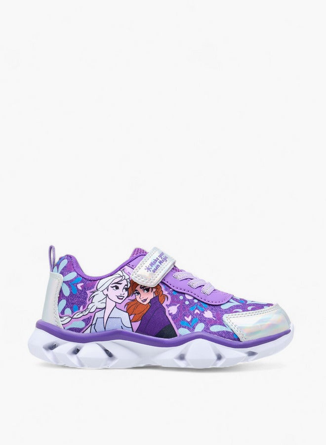 Disney Girls Frozen Print Sneakers with Hook and Loop Closure - Image 3