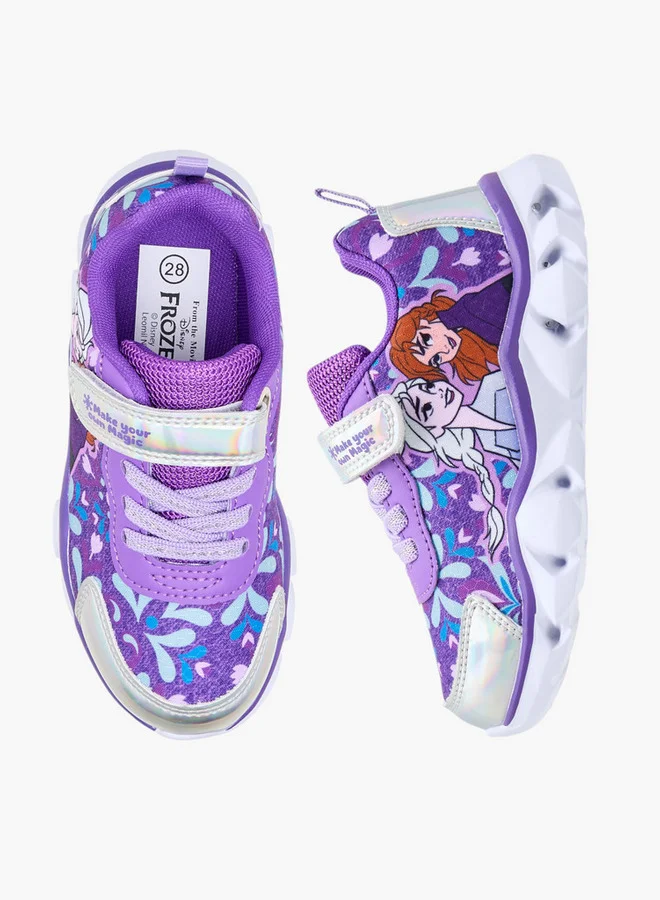 ديزني Girls Frozen Print Sneakers with Hook and Loop Closure