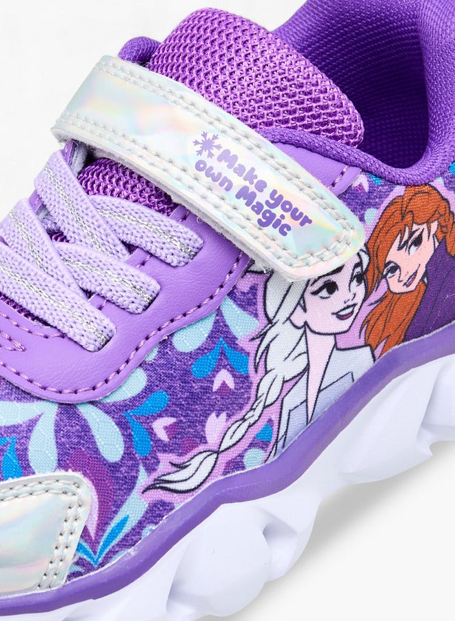 Disney Girls Frozen Print Sneakers with Hook and Loop Closure - Image 5