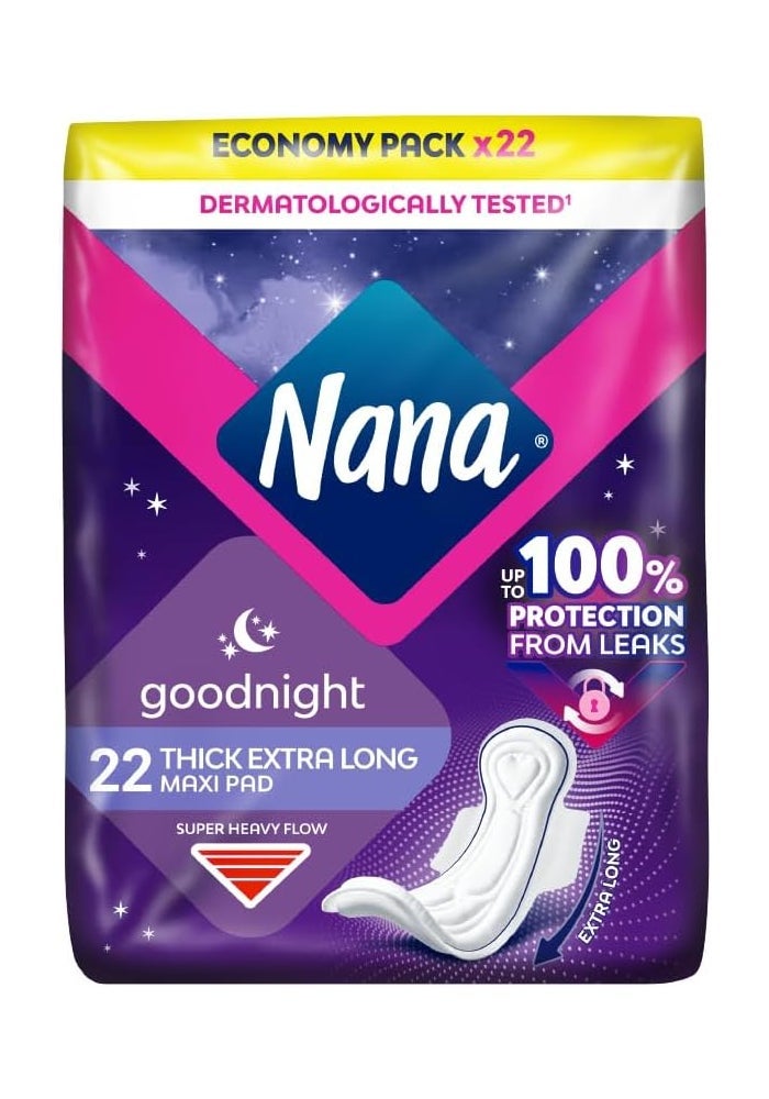 Nana Maxi Good Night Sanitary Pads, Pack of 22 - Extra Long for Super Heavy Flow - Image 1