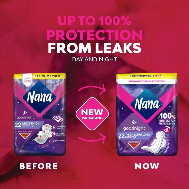 Nana Maxi Good Night Sanitary Pads, Pack of 22 - Extra Long for Super Heavy Flow - Image 3