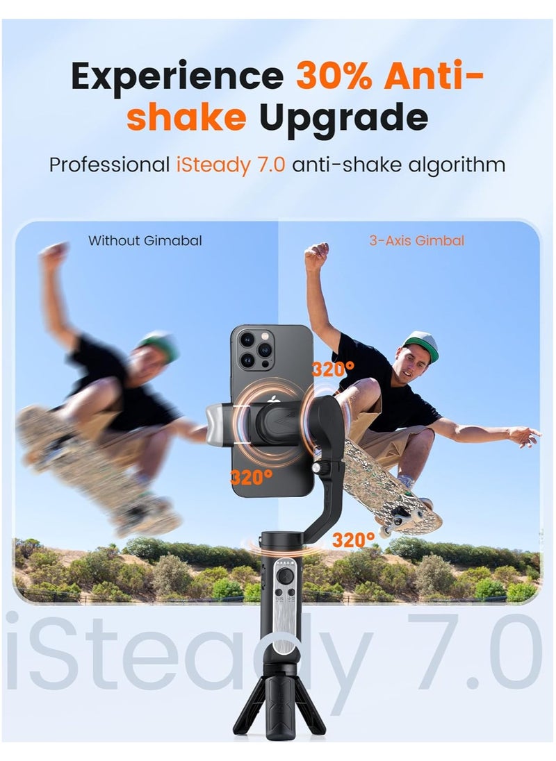 hohem hohem iSteady V2S Gimbal Stabilizer for Smartphone, 3-Axis Gimbal for iPhone, AI Tracking, Portable and Foldable Gimbal with Fill Light, Phone Stabilizer for Video Recording  - Image 3