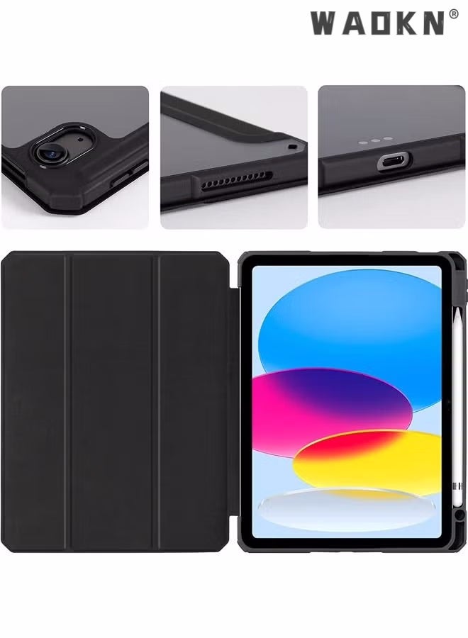 راكسوم حافظة احترافية لجهاز iPad الجيل العاشر مع حامل قلم 2022 iPad 10.9 بوصة، حافظة شفافة ثلاثية الطيات، غطاء مقاوم للصدمات لجهاز iPad 2022 الجيل العاشر A2696 A2757 A2777 - أسود  - Image 4