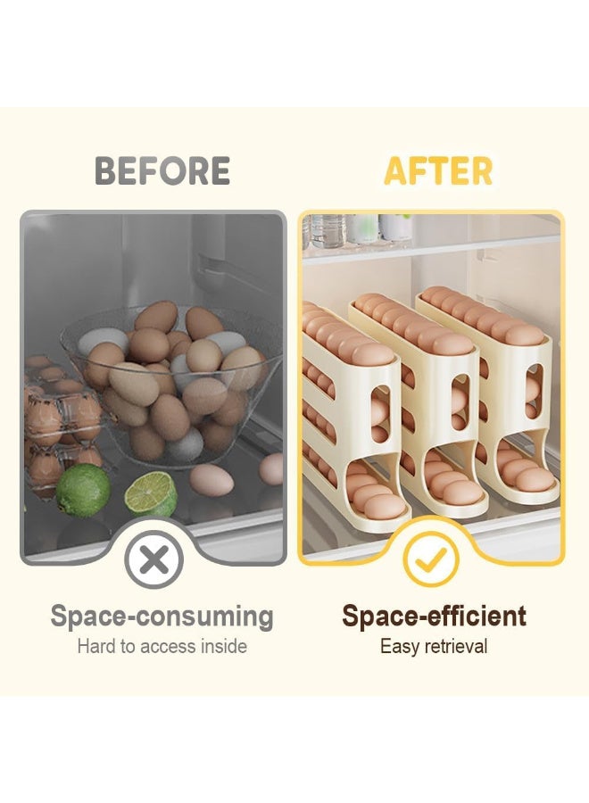 4-Tier Egg Storage Rack Automatic Rolling Refrigerator Egg Storage Rack 30 Egg Dispenser (Gray) - Image 4