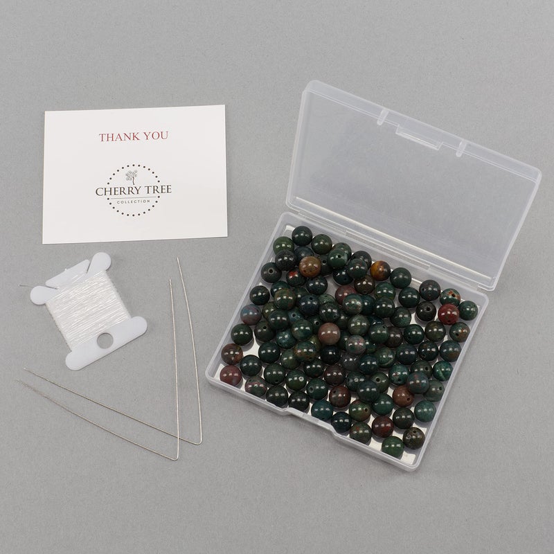 Cherry Tree Collection | 100PCS 8mm Bloodstone Gemstone Round Beads for Jewelry Making | Includes Storage Box, Elastic String, and Needles - Image 2