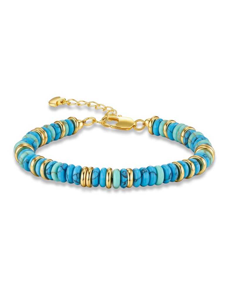 SNGIA Colorful Teal Compressed Turquoise 18K Gold Plated Bracelets for Women, Stack Bangle Beaded Stone Jewelry Accessories Set for Woman, Trendy Fashion Jewelry Gifts (Turquoise) - Image 1