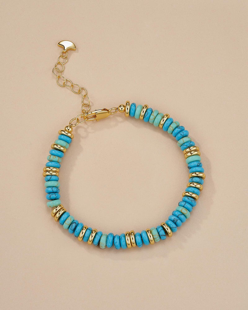 SNGIA Colorful Teal Compressed Turquoise 18K Gold Plated Bracelets for Women, Stack Bangle Beaded Stone Jewelry Accessories Set for Woman, Trendy Fashion Jewelry Gifts (Turquoise) - Image 3