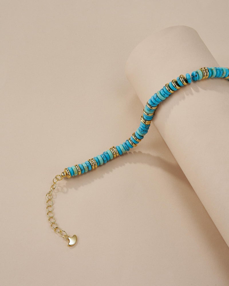 SNGIA Colorful Teal Compressed Turquoise 18K Gold Plated Bracelets for Women, Stack Bangle Beaded Stone Jewelry Accessories Set for Woman, Trendy Fashion Jewelry Gifts (Turquoise) - Image 5