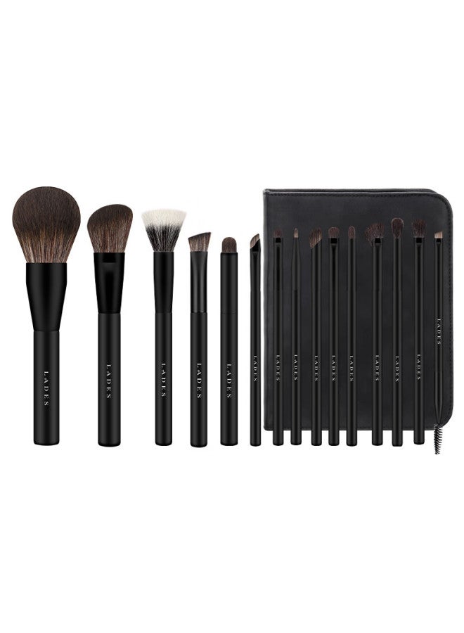 Lades 15-piece Blue Master Makeup Brush Set: Animal Hair Powder Brush, Eyeshadow Brush, Blush Brush, Contour Brush, Beauty Tools