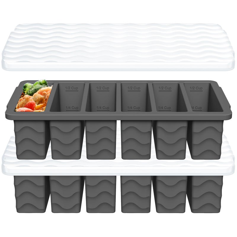 Aopigavi 1/2 Cup Silicone Freezer Molds with Lid, 2-Pack Silicone Freezer Trays for Soup, Sauce & Broth â€“ Meal Prep Containers, Large Ice Cube Tray, Oven & Dishwasher Safe - Image 1