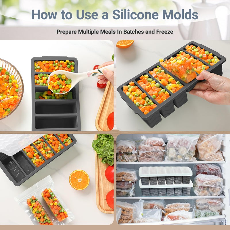 Aopigavi 1/2 Cup Silicone Freezer Molds with Lid, 2-Pack Silicone Freezer Trays for Soup, Sauce & Broth â€“ Meal Prep Containers, Large Ice Cube Tray, Oven & Dishwasher Safe - Image 5