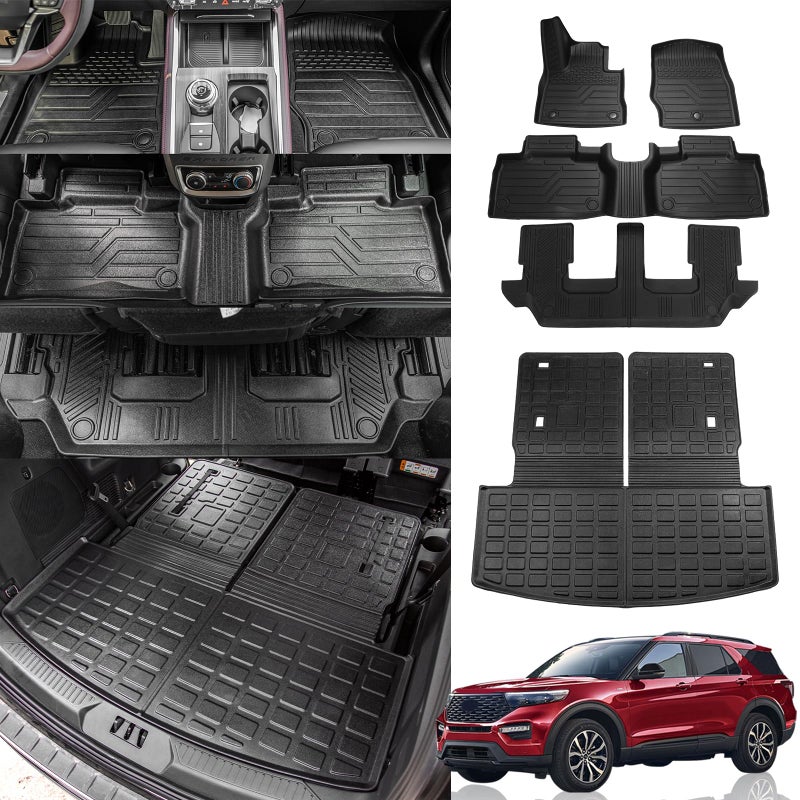 Dattumar Floor Mats Compatible with 20202025 Ford Explorer 7Seater Cargo Liner All Weather 2024 Explorer Accessories Upgrade Trunk Mat with Backrest MatFloor Mats