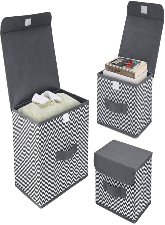 PRANIJ 3 Set Foldable Storage Box Organiser with Lid, Versatile Storage Basket Bins for Wardrobe, Clothes, Toys, Books, and Other Supplies, 1 Large & 2 Small (Wave - Grey) - Image 2